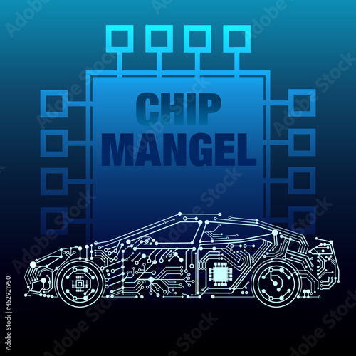 Chipmangel computer chip in a modern car illustration