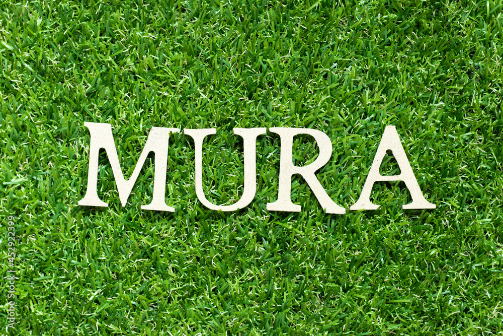 Alphabet letter in word mura on green grass background