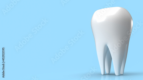 tooth white on blue background for dental or medical concept 3d rendering