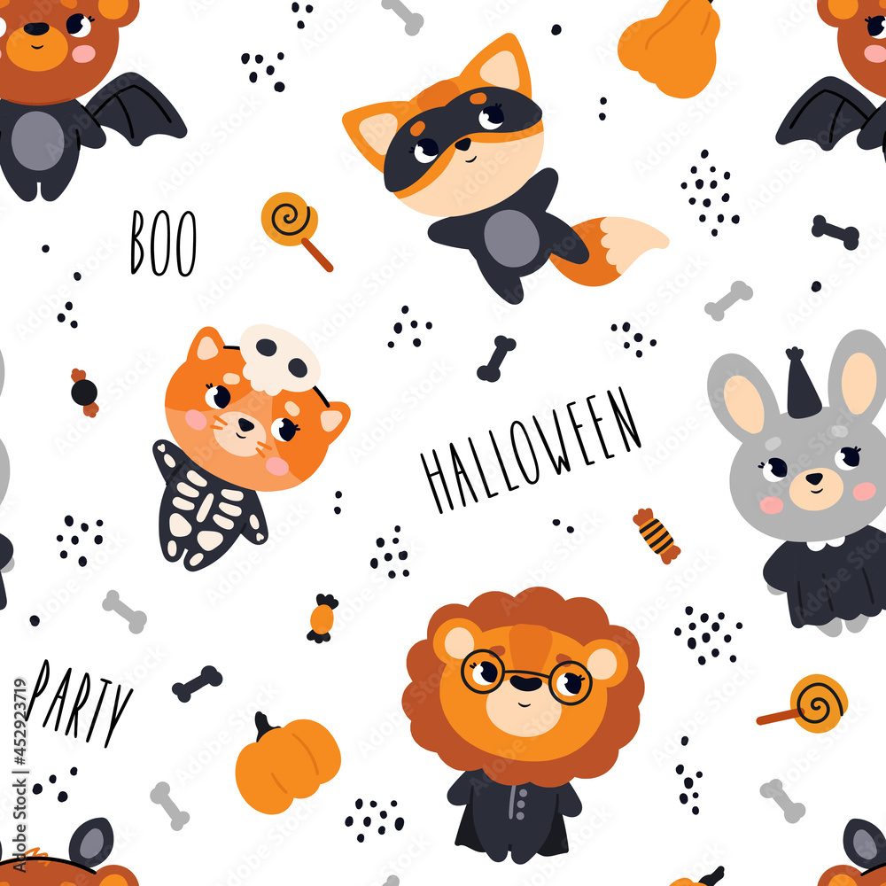 Obraz premium Seamless pattern with animals. Cute Halloween background