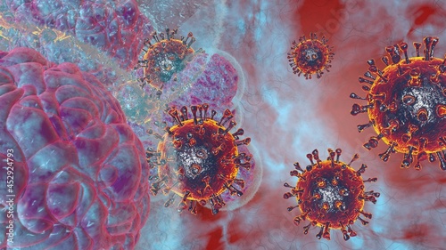 Natural killer body cell immune respone corona virus cell .concept covid-19 antibogy cytotoxic adaptive immune response.