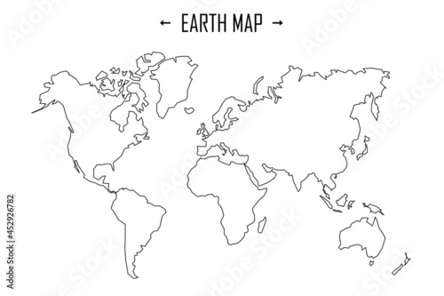 Fototapeta Naklejka Na Ścianę i Meble -  Earth map in outline style world map. Vector line illustration