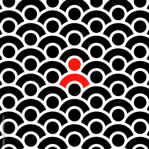 One in a crowd. Simple vector illustration.
