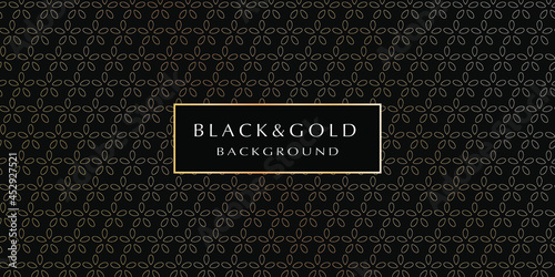 Black and gold background. Abstract luxury background with gold floral pattern on a black background for your design. Modern design of sites, posters, banners, postcards, printing, EPS10 vector 