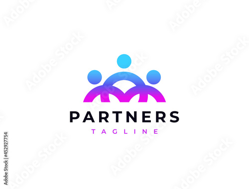 Team logo. Creative three people icon. Community, partners, group, startup or teamwork symbol. Abstract vector illustration.