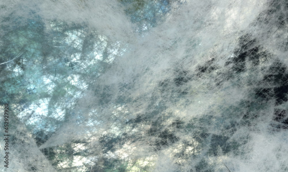 Obraz premium Blue white monochromatic digital 3d texture of fibers, felt, grunge tangled cobweb or cotton wool surface. Futuristic dry chalk strokes net. Abstract artwork great as overlay, background or texture.