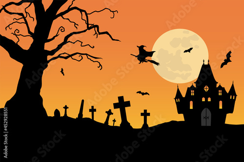 ハロウィンのイラスト　墓地とお化け屋敷