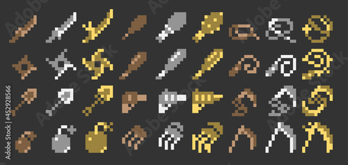 Pixel art vector game weapon icon set 2 (color)