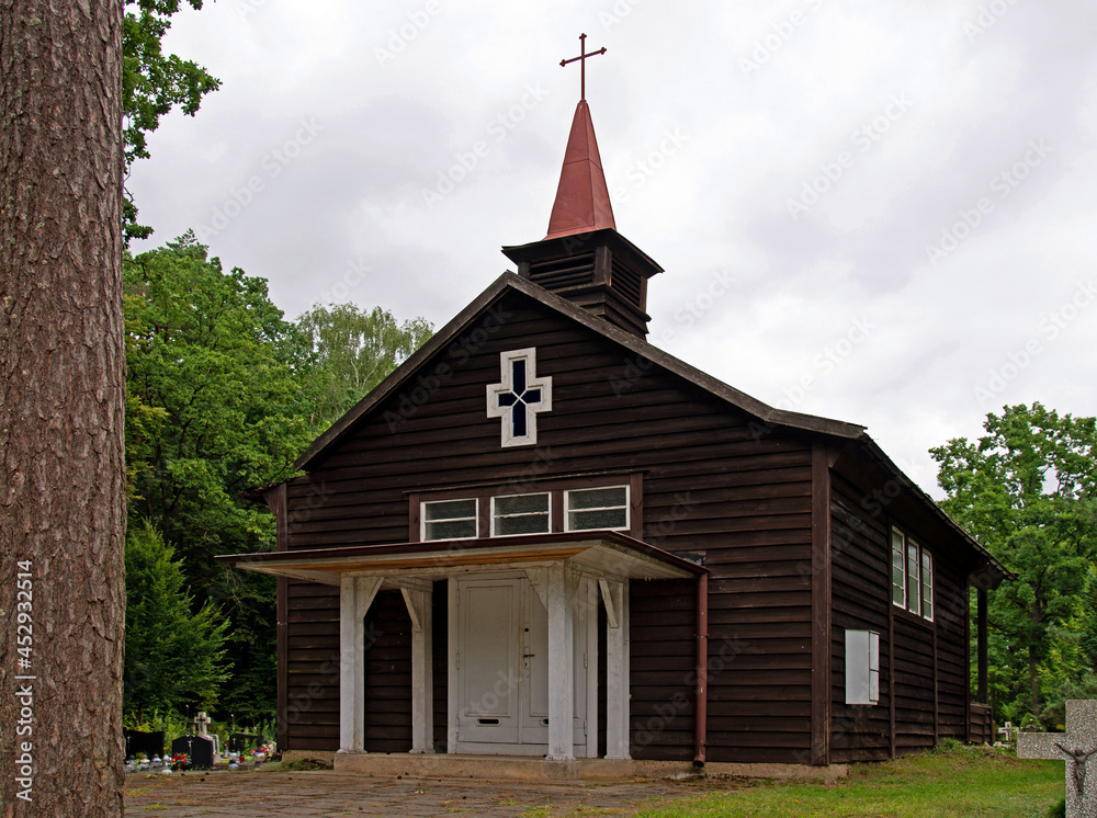 A historic wooden chapel from the First World War located in the former Evangelical cemetery in the city of Ruciane-Nida in Masuria, Poland. A historic wooden chapel from the First World War located in the former Evangelical cemetery in the city of Ruciane-Nida in Masuria, Poland.