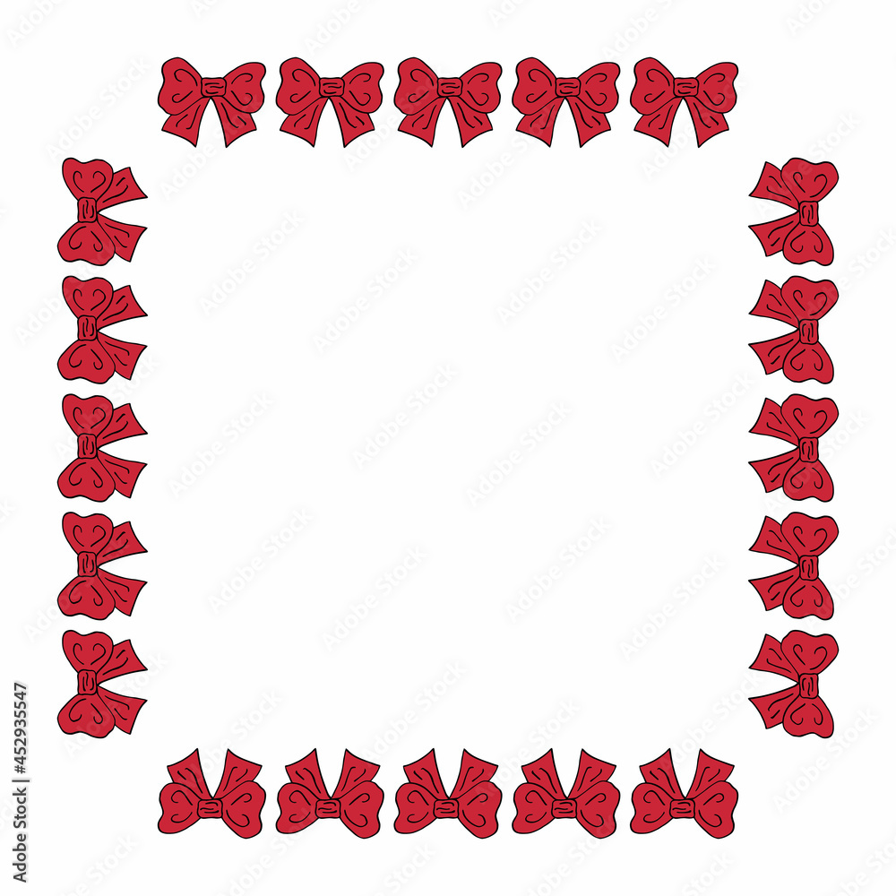 Obraz premium Square frame with cute red bow on white background. Vector image.