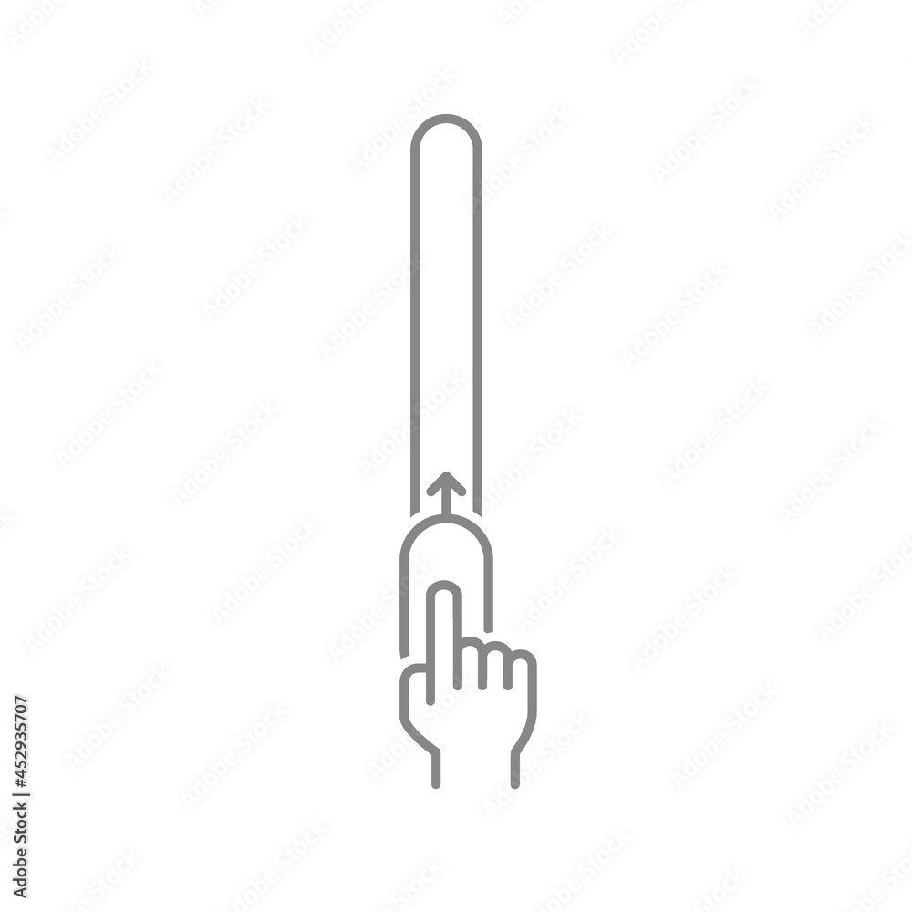 Up swipe progress bar line icon. Hand switch design element. Lock and unlock symbol.