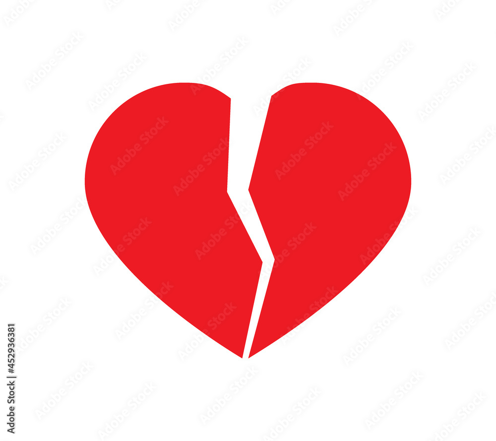 Red broken heart icon. Relationship problem, heartbreak symbol