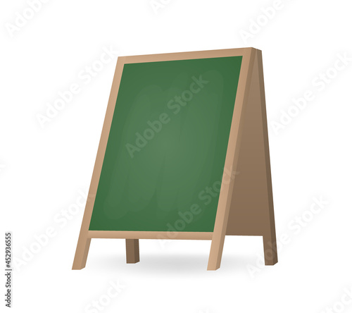 Realistic street chalkboard a-frame standee. Blank board for menu announcement isolated. Special advertising equipment for announcement information.