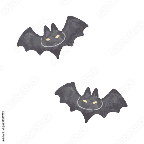 色鉛筆で手描き風　ハロウィンのコウモリイラスト　