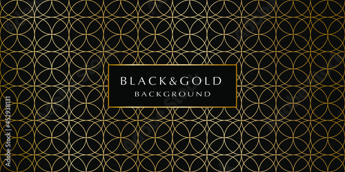 Black and gold background. Abstract luxury background with gold floral pattern on a black background for your design. Modern design of sites, posters, banners, postcards, printing, EPS10 vector
