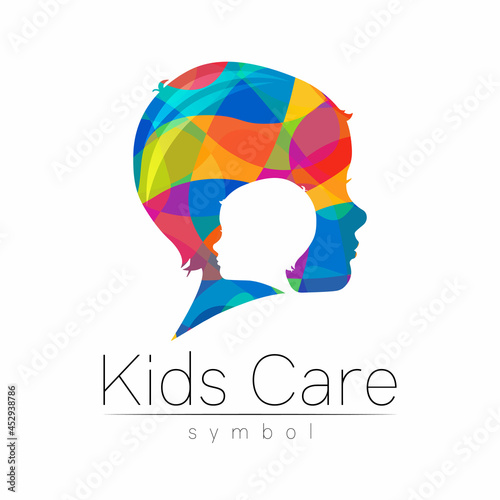 Children Color Vector Logo Symbol Grow Up Kids. Profile human head. Concept logo for people, children, autism, kids, therapy, clinic education.