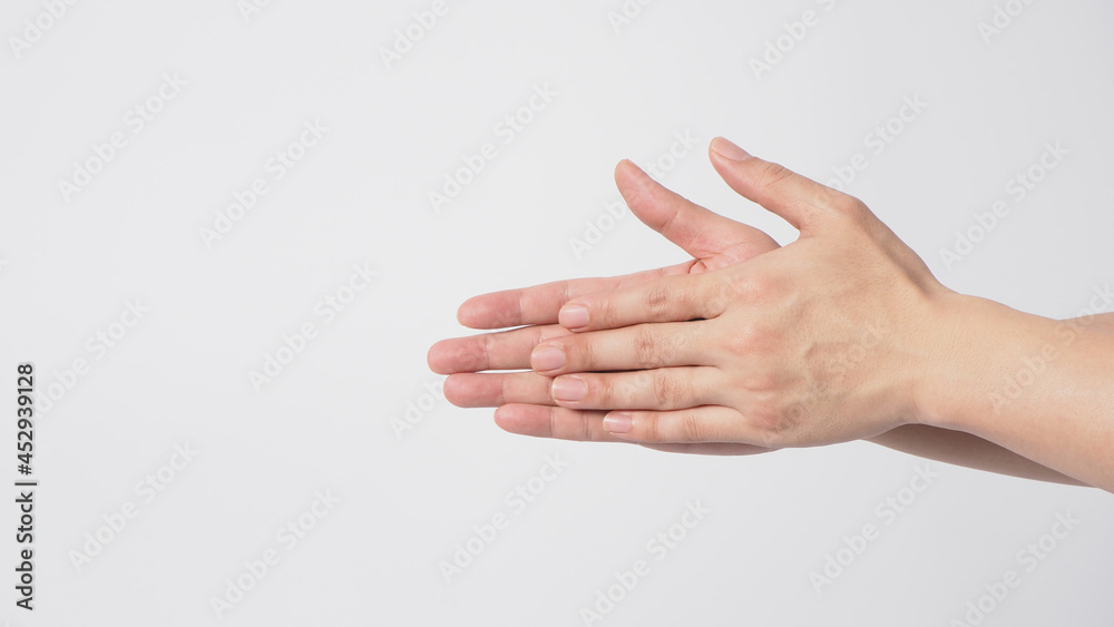 Hand washing gesture isoalted on white background.