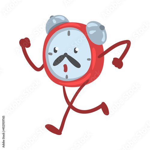 Red Alarm Clock Character Running in Hurry Vector Illustration