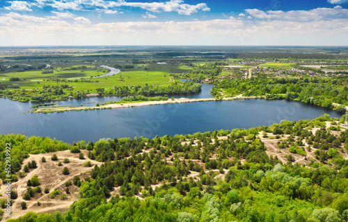 Panorama. Environs of the city of Gomel. Belarus. The Sozh River outside the city. The nature of Belarus. View from above