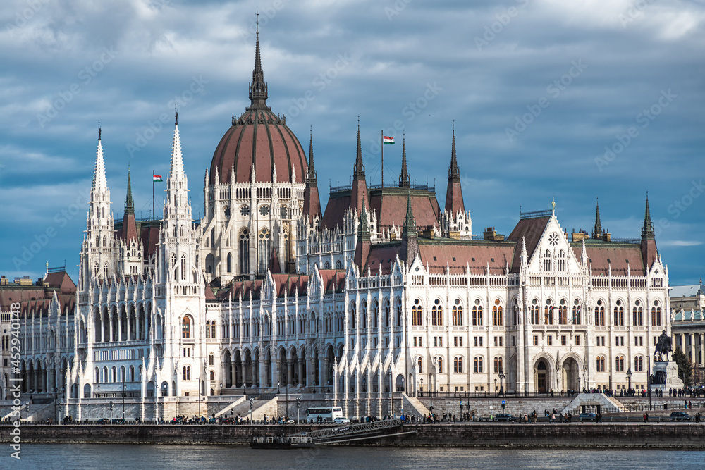 The Hungarian Parliament Building as seen from across the Danube. Budapest, Hungary