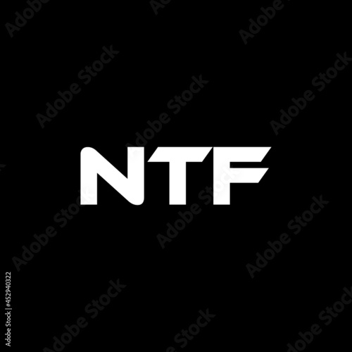 NTF letter logo design with black background in illustrator, vector logo modern alphabet font overlap style. calligraphy designs for logo, Poster, Invitation, etc.