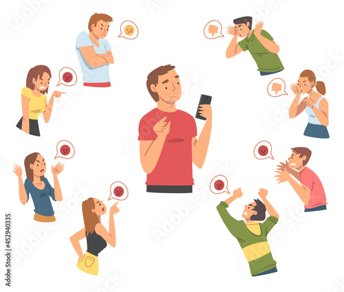 Angry People Characters Expressing Discontent and Disgust in Social Media Vector Set