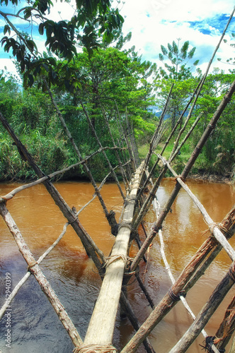 Wooden prehistoric bridge in the Baliem Valley, Papua, Indonesia photo