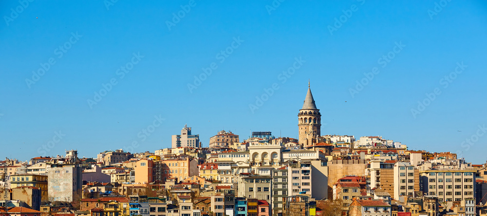 Beyoglu district historic architecture and Galata tower medieval ...