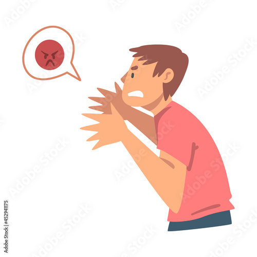 Young Angry Man Character Expressing Discontent in Social Media with Furious Face Vector Illustration