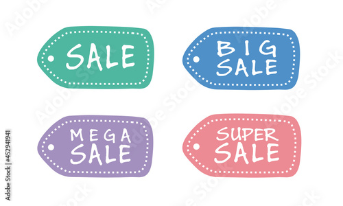 Set of hand drawn colorful sale tag labels