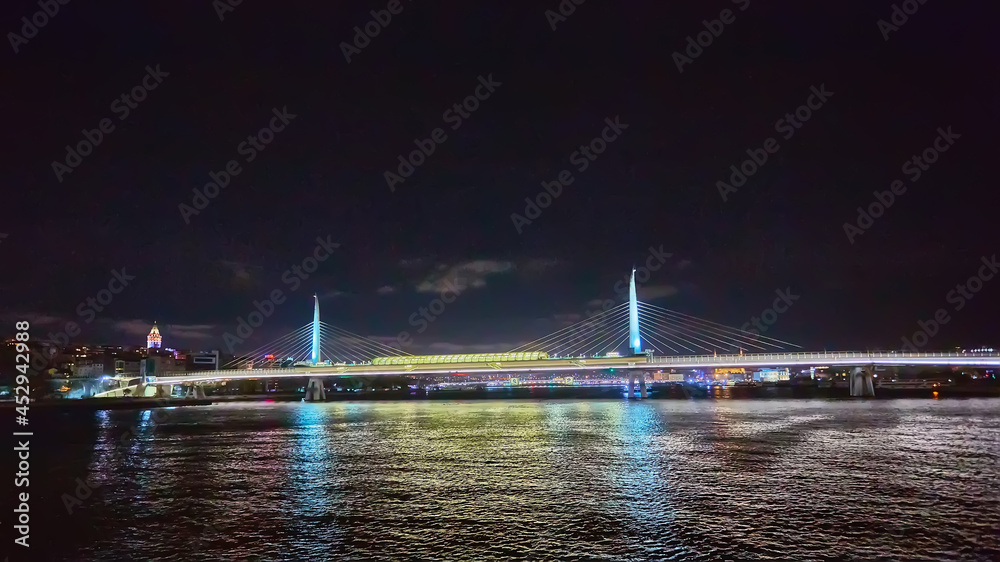 The Golden Horn Metro Bridge or Halic Metro Koprusu in Istanbul, Turkey.