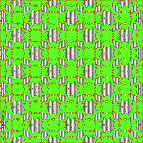 metal pattern on a green background.  pattern for fabric  wallpaper  packaging. Decorative print.