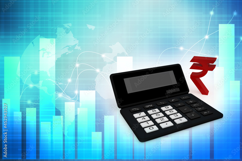 3d illustration rupee indian currency rupay with calculator