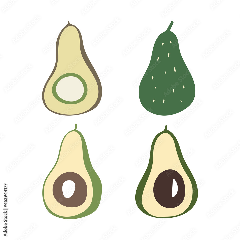 Illustration with isolated elements. Avocado vector design for logo, card, poster, etc. Illustration with isolated elements. Avocado vector design for logo, card, poster, etc.