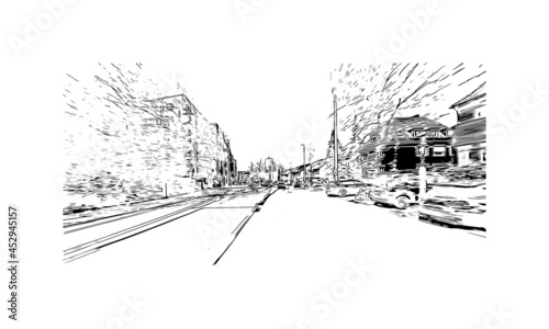 Building view with landmark of Kiel is the 
city in Germany. Hand drawn sketch illustration in vector.