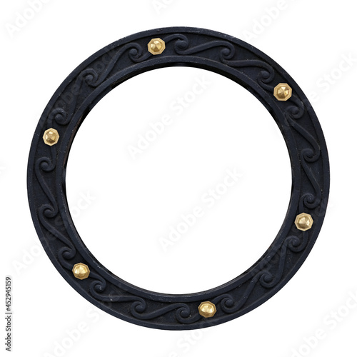 Black round frame for paintings, mirrors or photo isolated on white background. Design element with clipping path