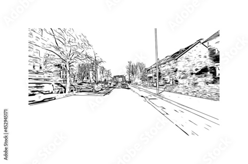 Building view with landmark of Kiel is the 
city in Germany. Hand drawn sketch illustration in vector.
