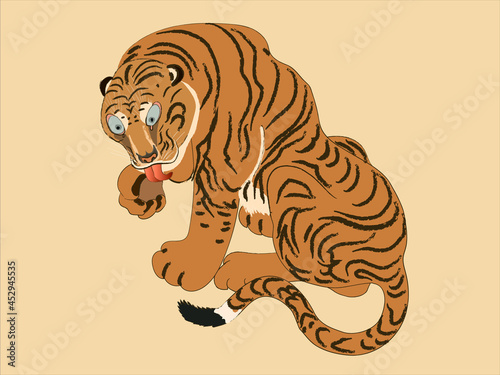 Happy New Year 2022, The year of Tiger in China, Chinese characters mean Happy New Year, wealthy. Edo period tiger symbol for greetings card, invitation, posters, brochure.
