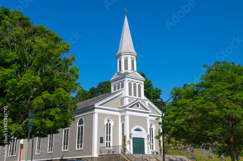 Holy Family Parish Church at 12 Monument Square in town center of Concord, Massachusetts MA, USA. 