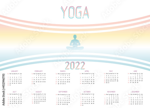 yoga asan calendar onesided horizontal new year 2022 minimalism week starts on monday