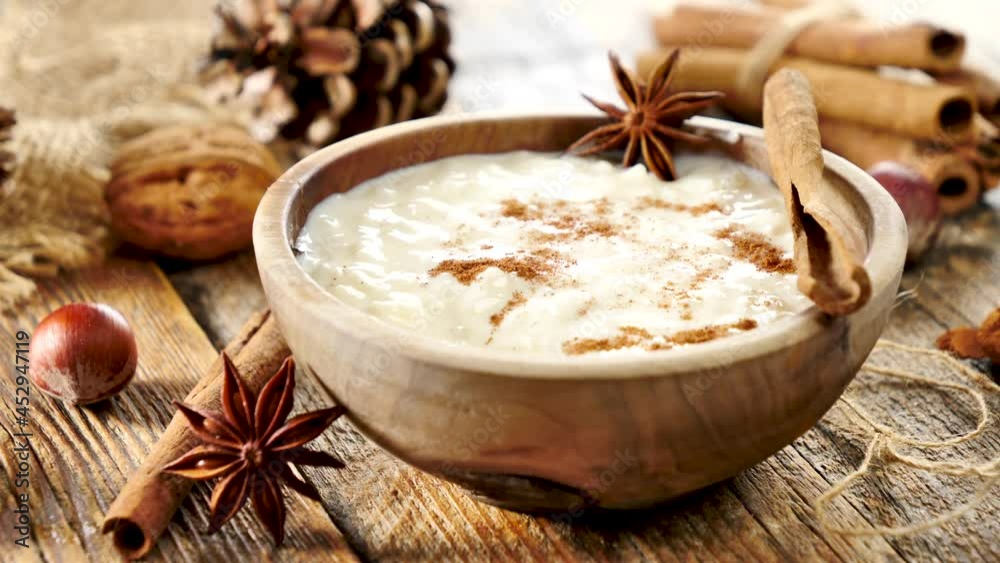 bowl of rice pudding and spices bowl of rice pudding and spices