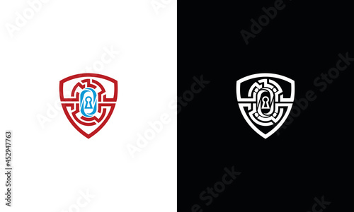 Fingerprint scan logo  privacy  shield icon  cyber security  identity information and network protection. Vector icon design