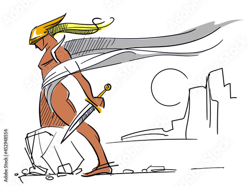 Argonaut. Mythology greek. Hercules. Warrior in a helmet with a sword