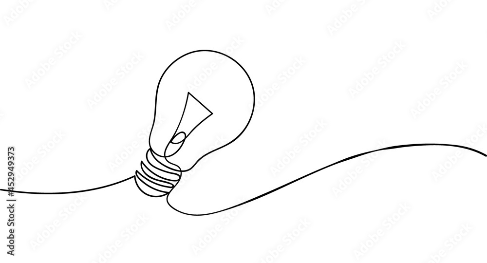 Obraz premium One line light bulb. Vector illustration.