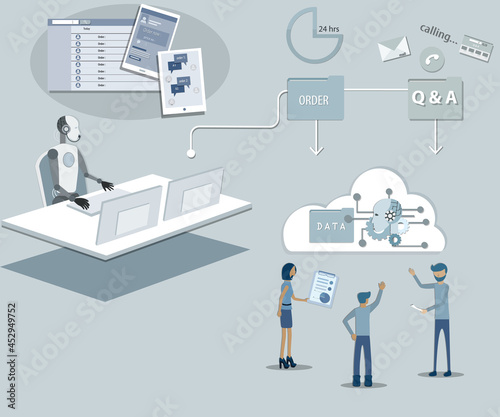 Flat design of Artificial intelligence technology, AI used in business for realtime service - vector