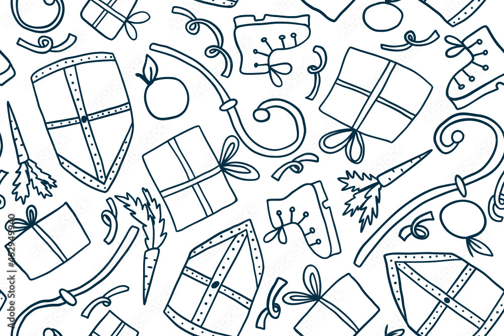 Sinterklaas vector outline seamless pattern - design for fabric ...