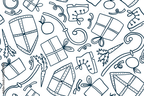 Sinterklaas vector outline seamless pattern - design for fabric, wrapping, textile, wallpaper, background.