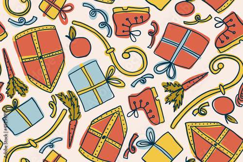 Sinterklaas vector seamless pattern - design for fabric, wrapping, textile, wallpaper, background.