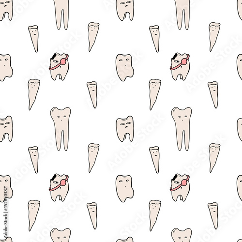 Seamless pattern with hand drawn tooth. Cute design for medicine decorations. Vector seamless pattern. Vector illustration