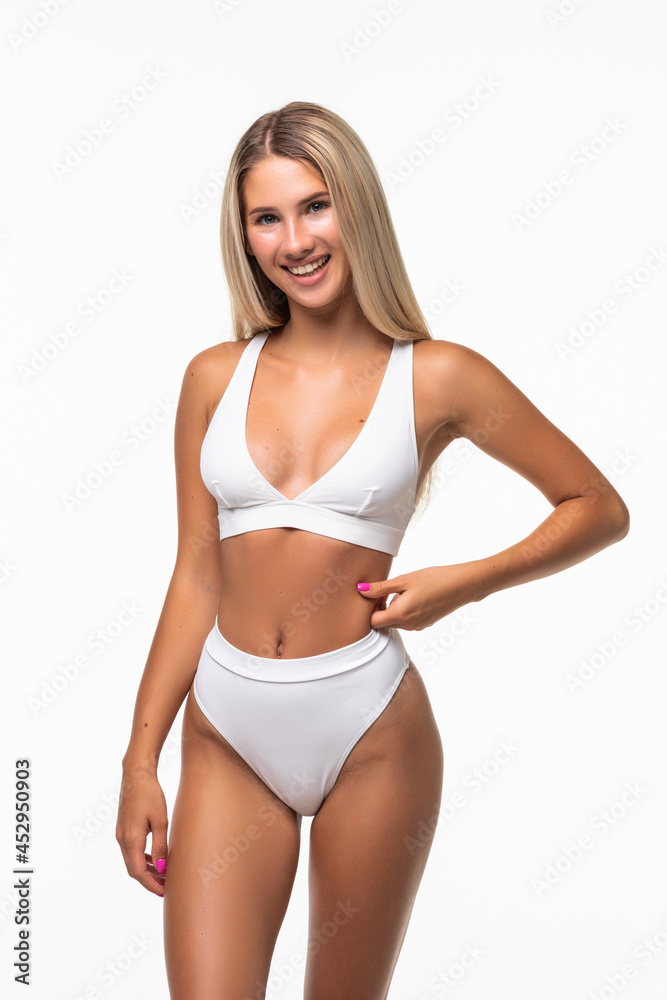 Portrait of happy beautiful fit woman on white background Portrait of happy beautiful fit woman on white background